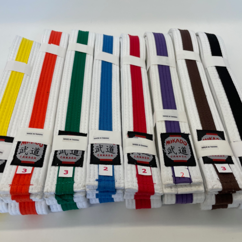 White Rank Belts with Coloured Stripes
